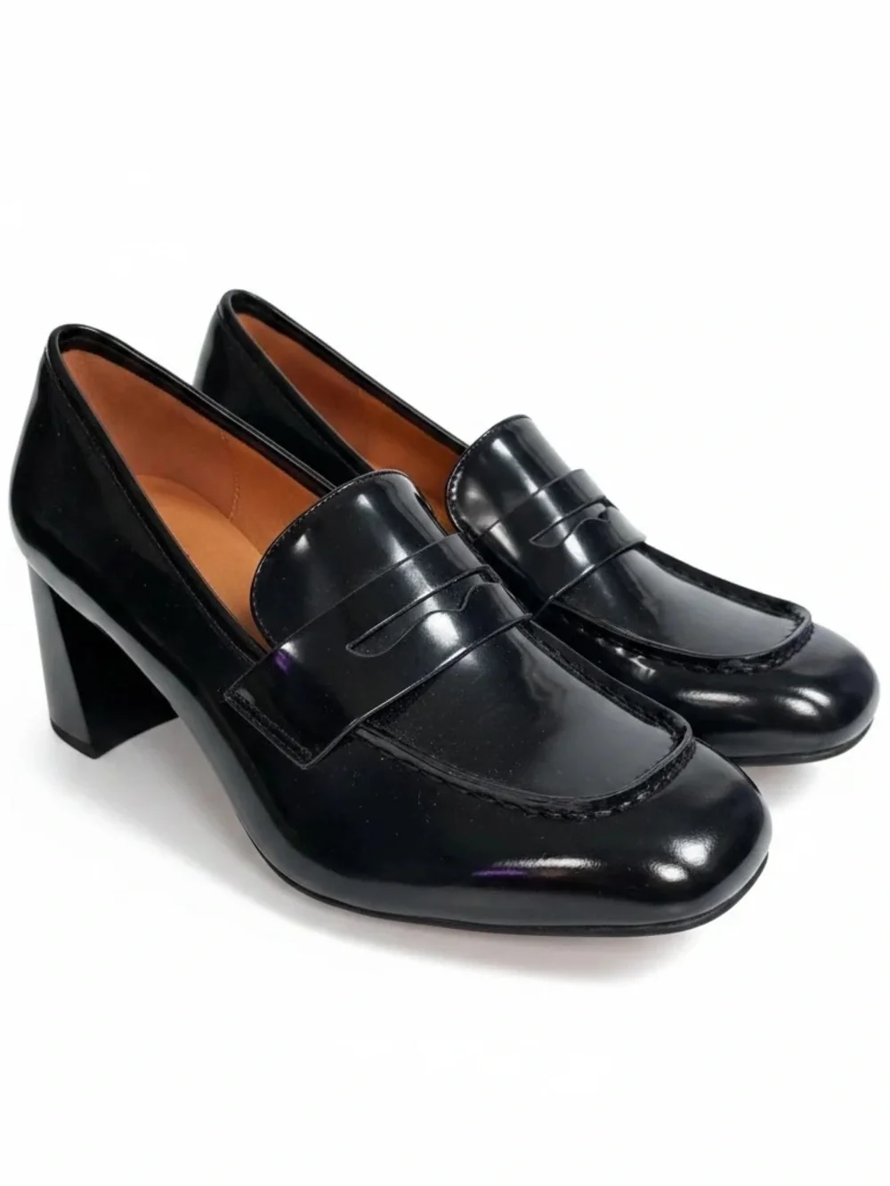 Lane Bryant Black Patent Block-Heel Loafers